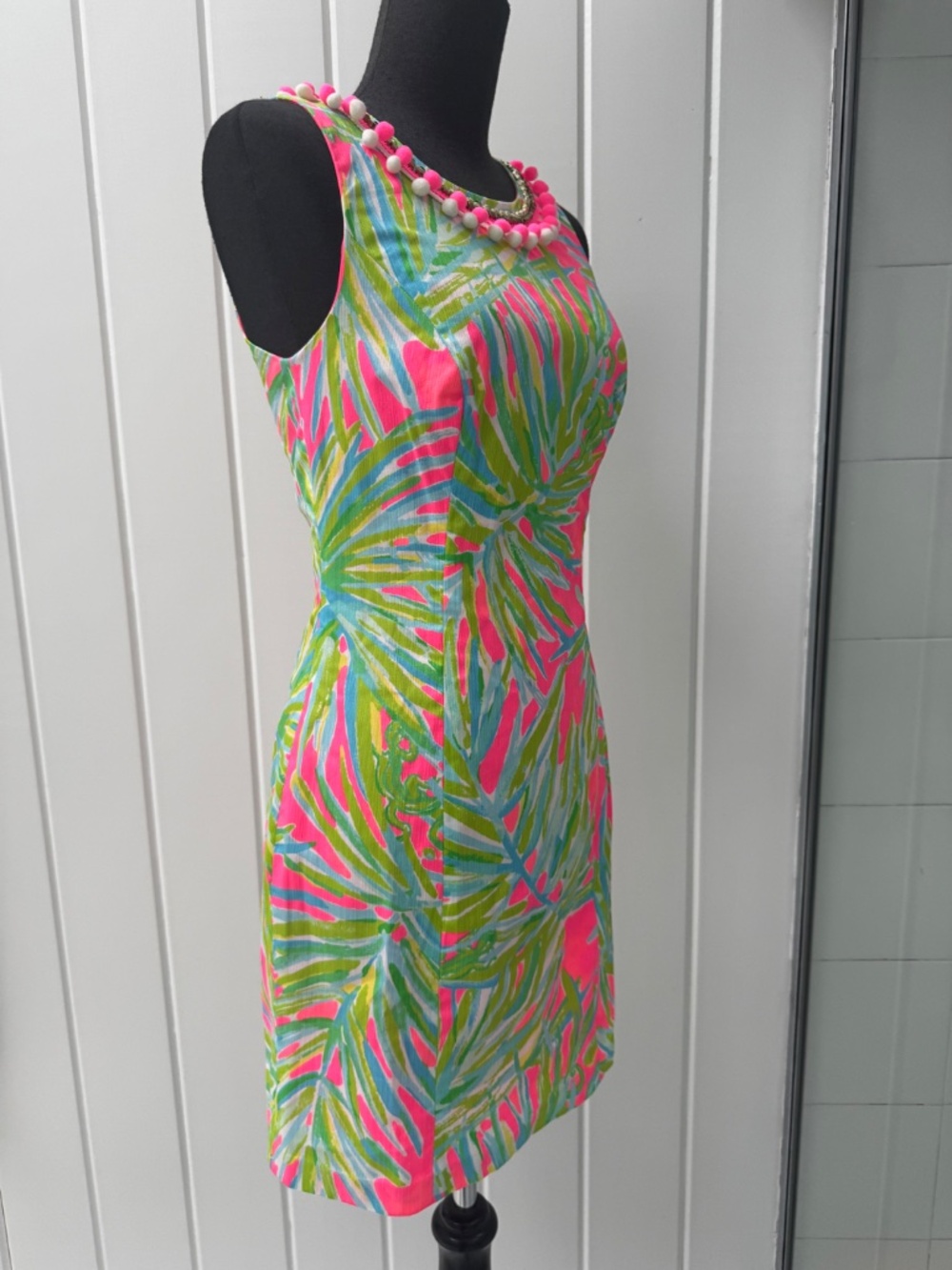 LILLY PULITZER MILA SHIFT DRESS TIKI PINK ROYAL PALM POM POM SIZE 00 - Picture 8 of 9